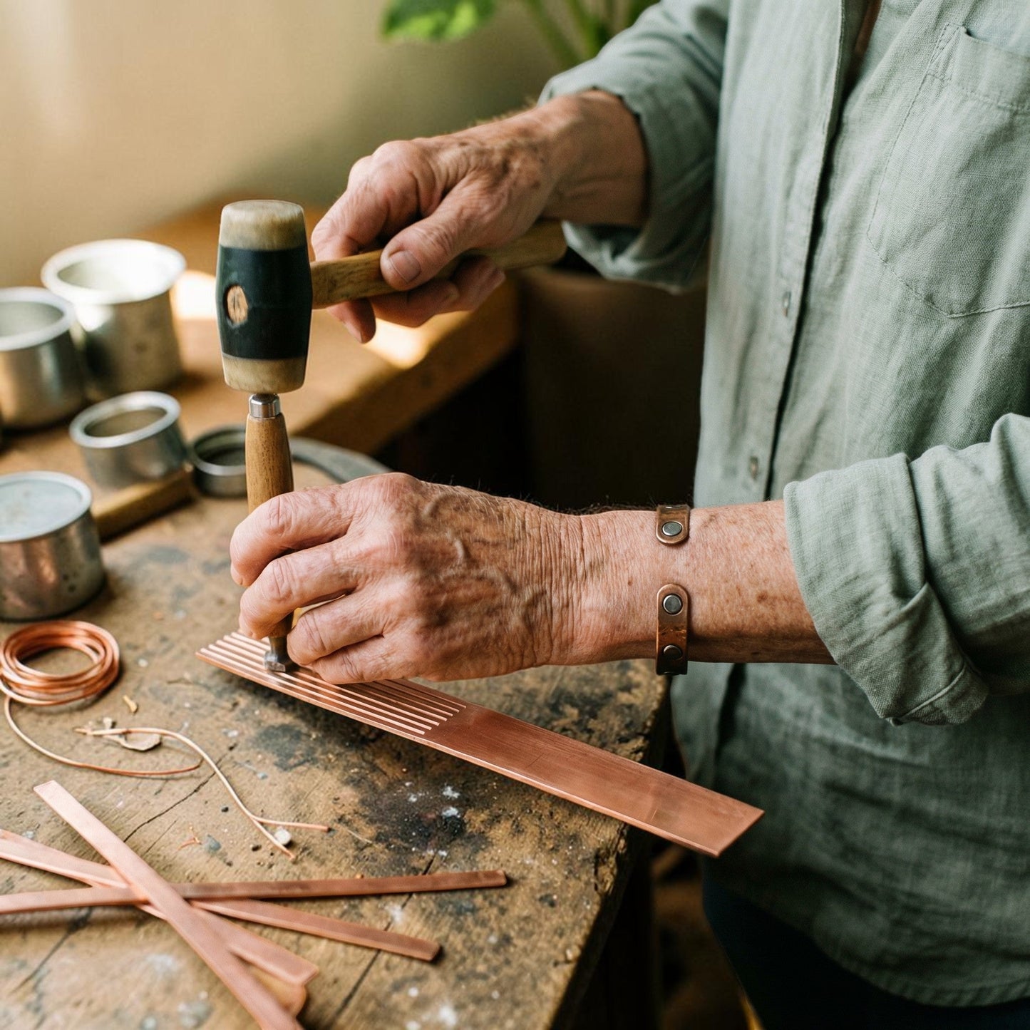 Sage Pure Copper Bracelet With Magnetic Therapy