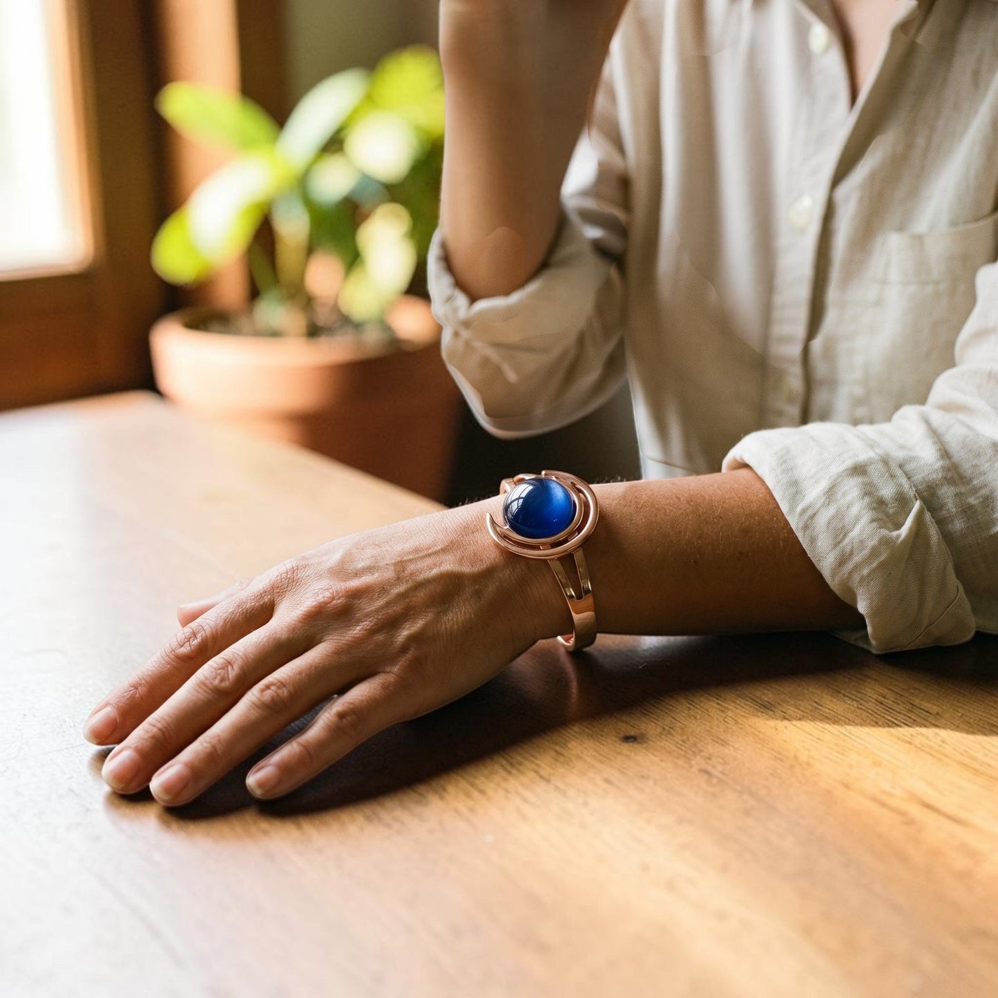 Sphere Blue Pure Copper Bracelet With Magnetic Therapy